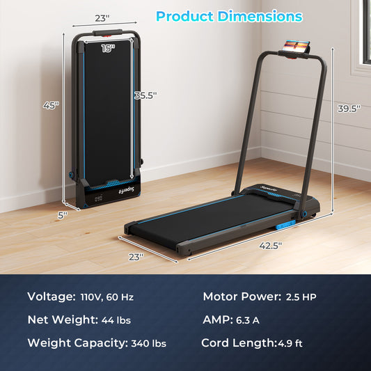 3 in 1 Folding Treadmill with Remote Control and LED Display, Blue Treadmills Blue at Gallery Canada