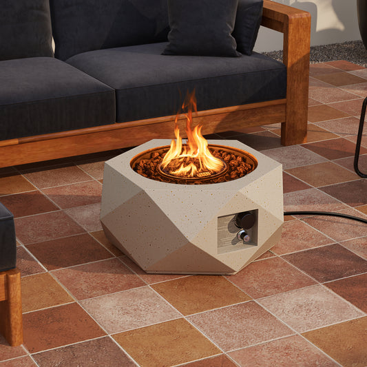 28 Inch Hexagon Terrazzo Propane Fire Pit Table, 40000 BTU, White Fire Pit Tables White at Gallery Canada
