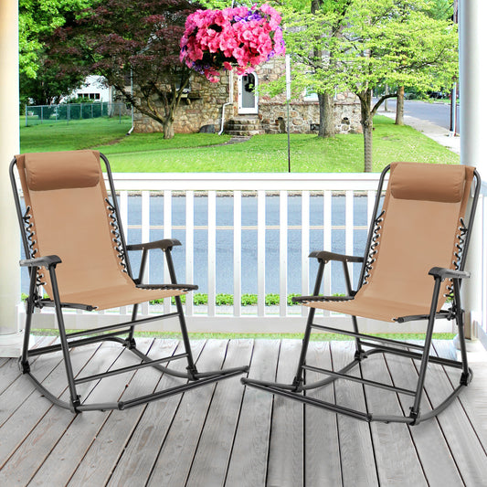 Outdoor Patio Headrest Folding Zero Gravity Rocking Chair, Beige Patio Rocking Chairs & Gliders Beige at Gallery Canada