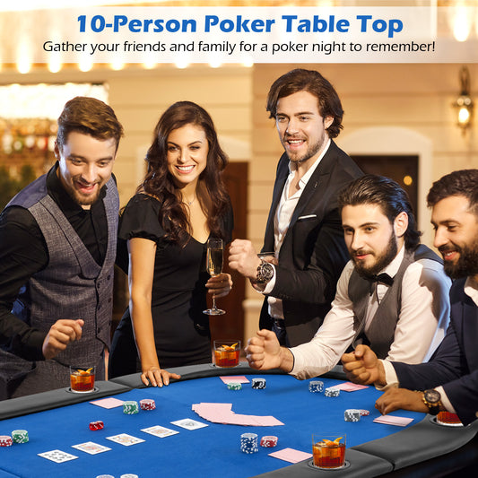 Portable 84 x 42 Inch 10-Player Foldable Padded Poker Table Top, Blue