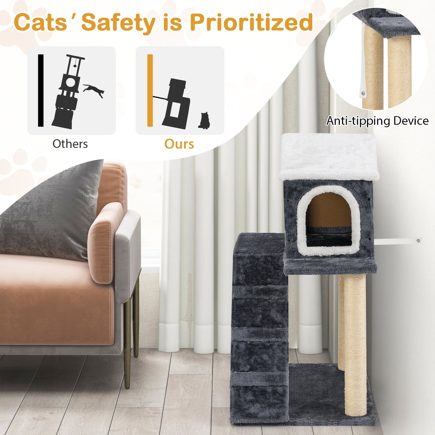 36 Inch Tower Condo Scratching Posts Ladder Cat Tree, Dark Gray Cat Trees Condos & Scratchers at Gallery Canada
