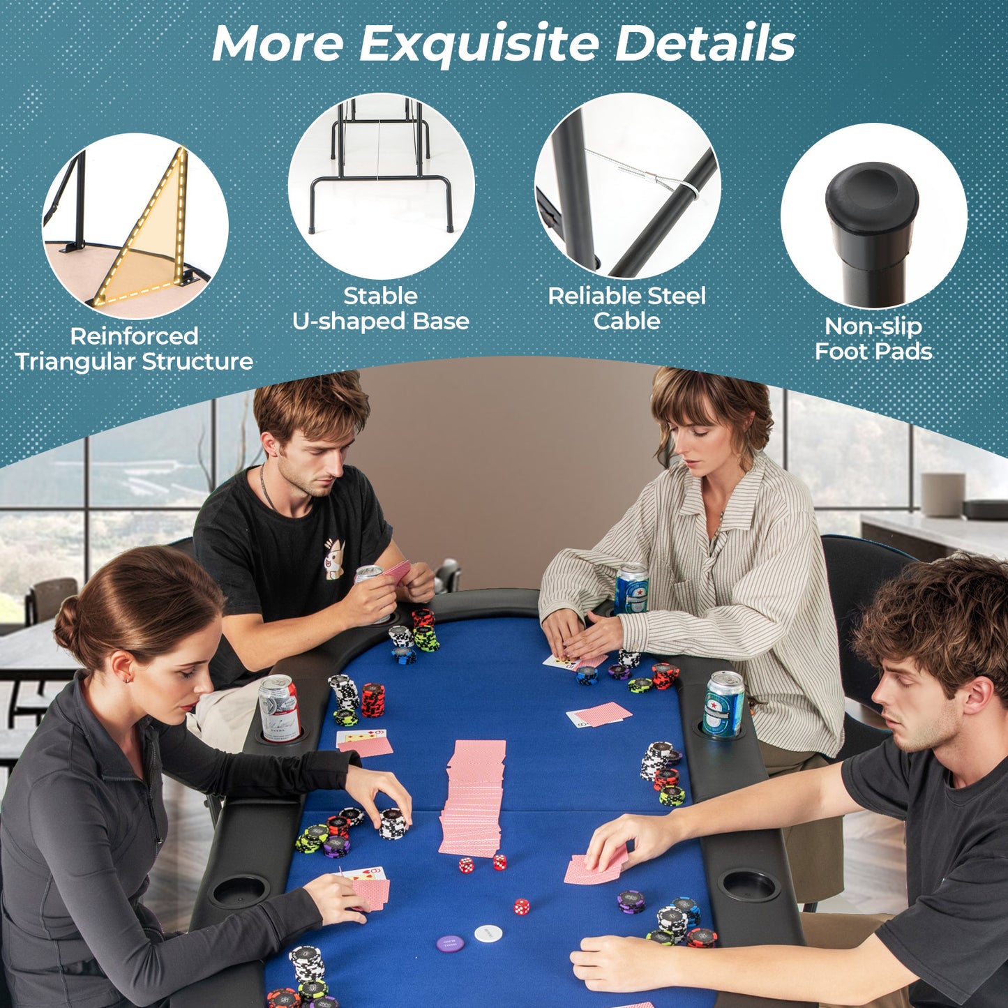 8 Players Texas Holdem Foldable Poker Table, Blue Game Room at Gallery Canada
