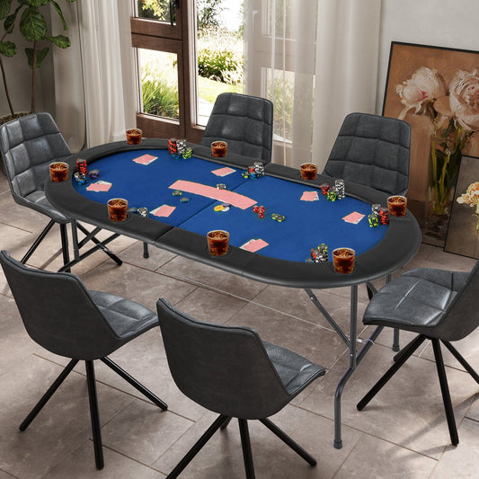 8 Players Texas Holdem Foldable Poker Table, Blue Game Room Blue at Gallery Canada