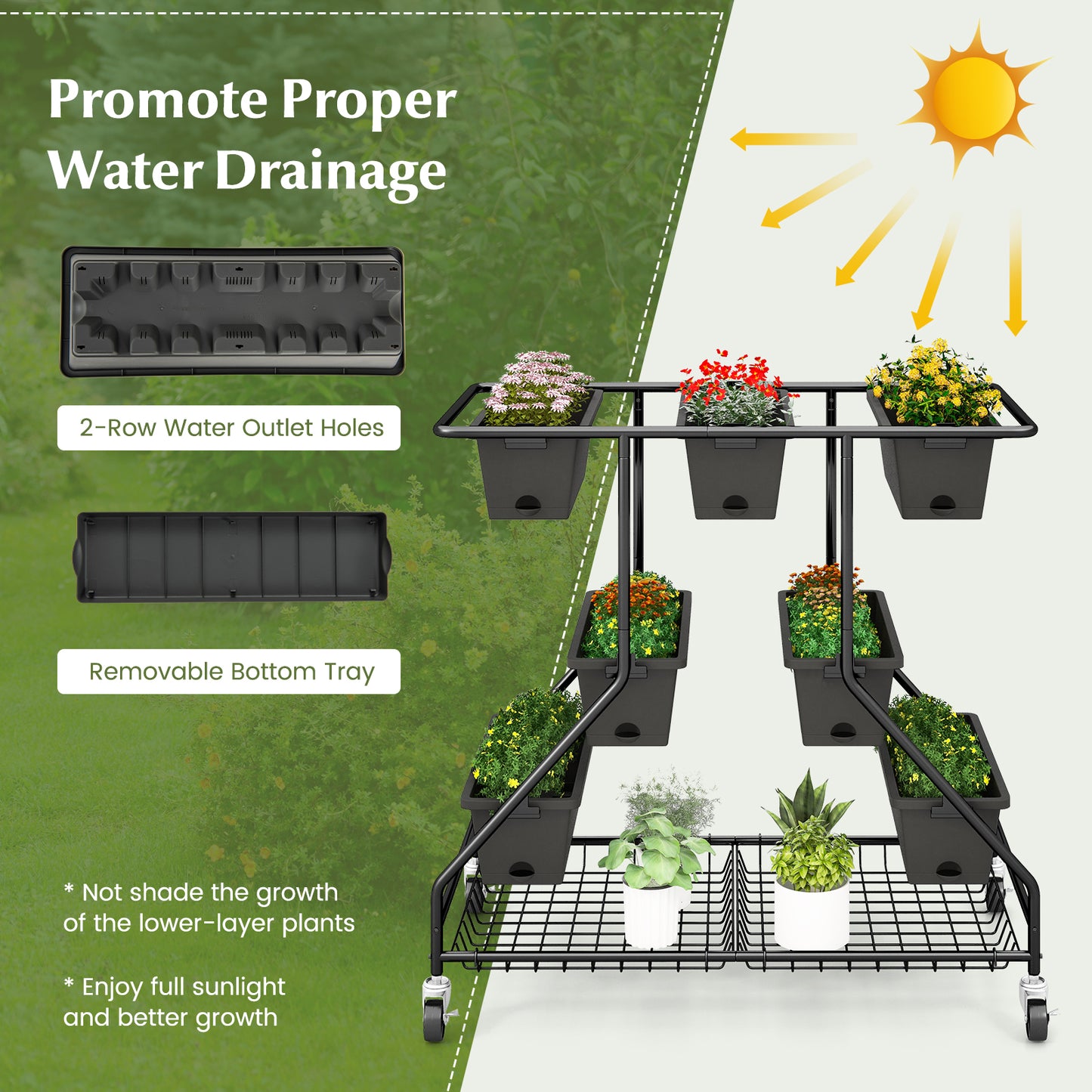 Vertical Raised Garden Bed with 7 Planter Boxes and Storage Baskets, Black Raised Garden Beds at Gallery Canada