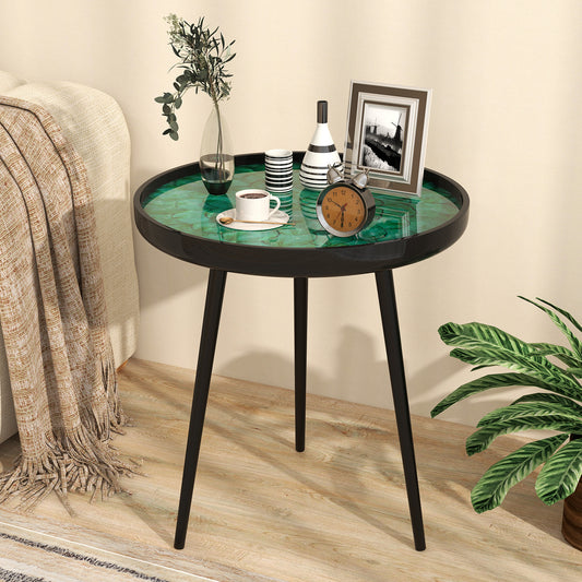 20 Inch Mid-Century Modern Coffee Table, Sea Shell Decoration, Green End & Side Tables Green at Gallery Canada