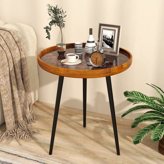 20 Inch Round End Table, Sea Shell Epoxy Resin Finish, Brown End & Side Tables Brown at Gallery Canada