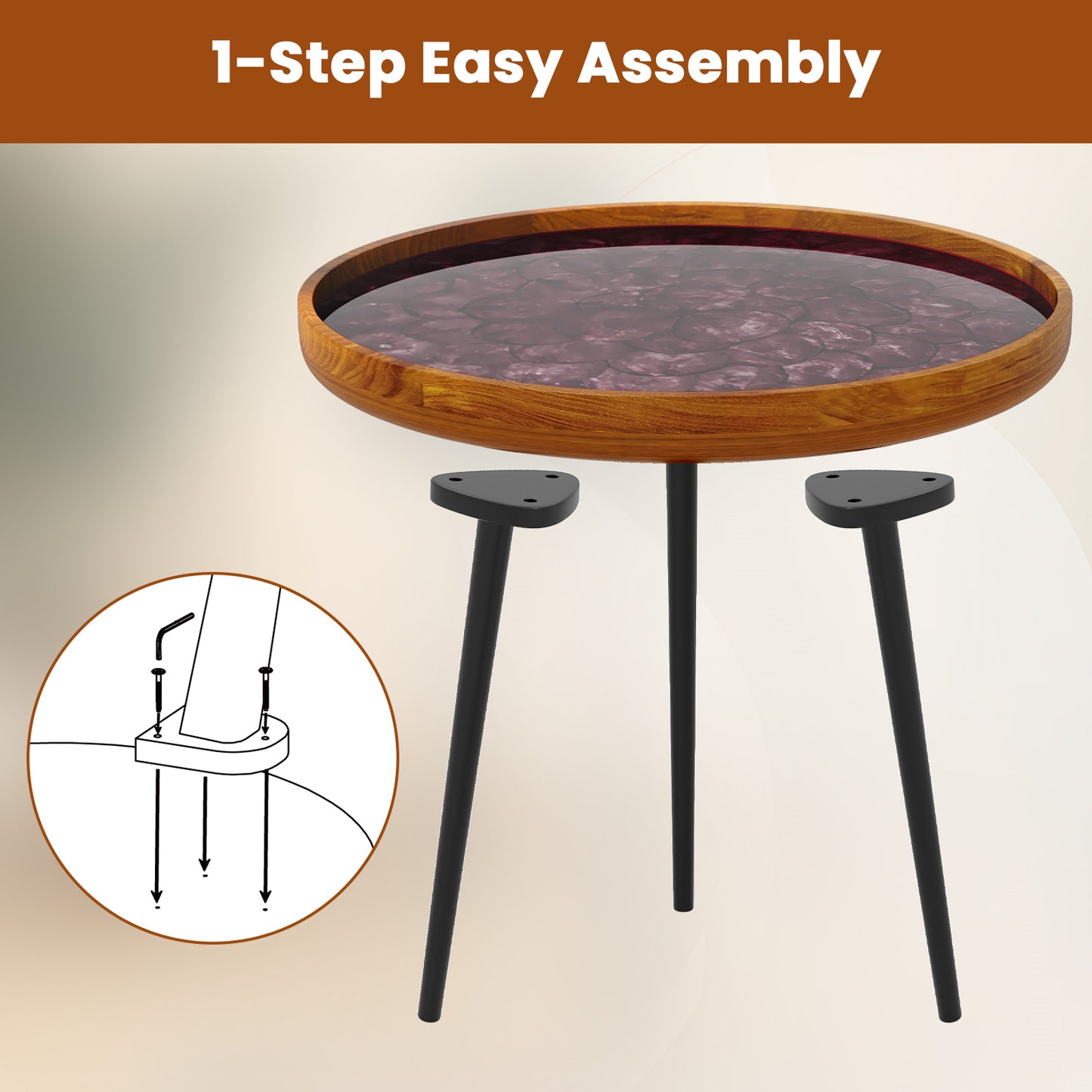 20 Inch Round End Table, Sea Shell Epoxy Resin Finish, Brown End & Side Tables at Gallery Canada