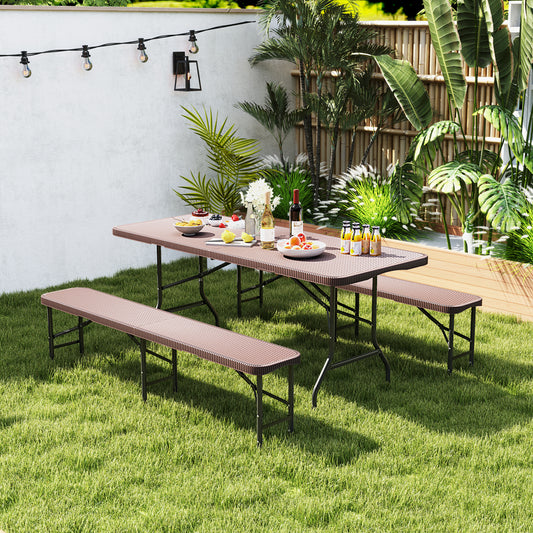 6 ft Plastic Folding Bench, 1320 LBS Capacity, Brown Outdoor Benches Brown at Gallery Canada