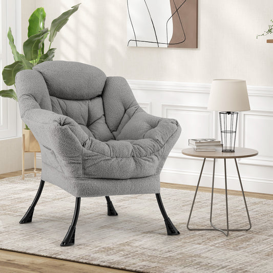 Sherpa Upholstered Accent Chair with Cozy Head Pillow, Gray Accent Chairs Gray at Gallery Canada