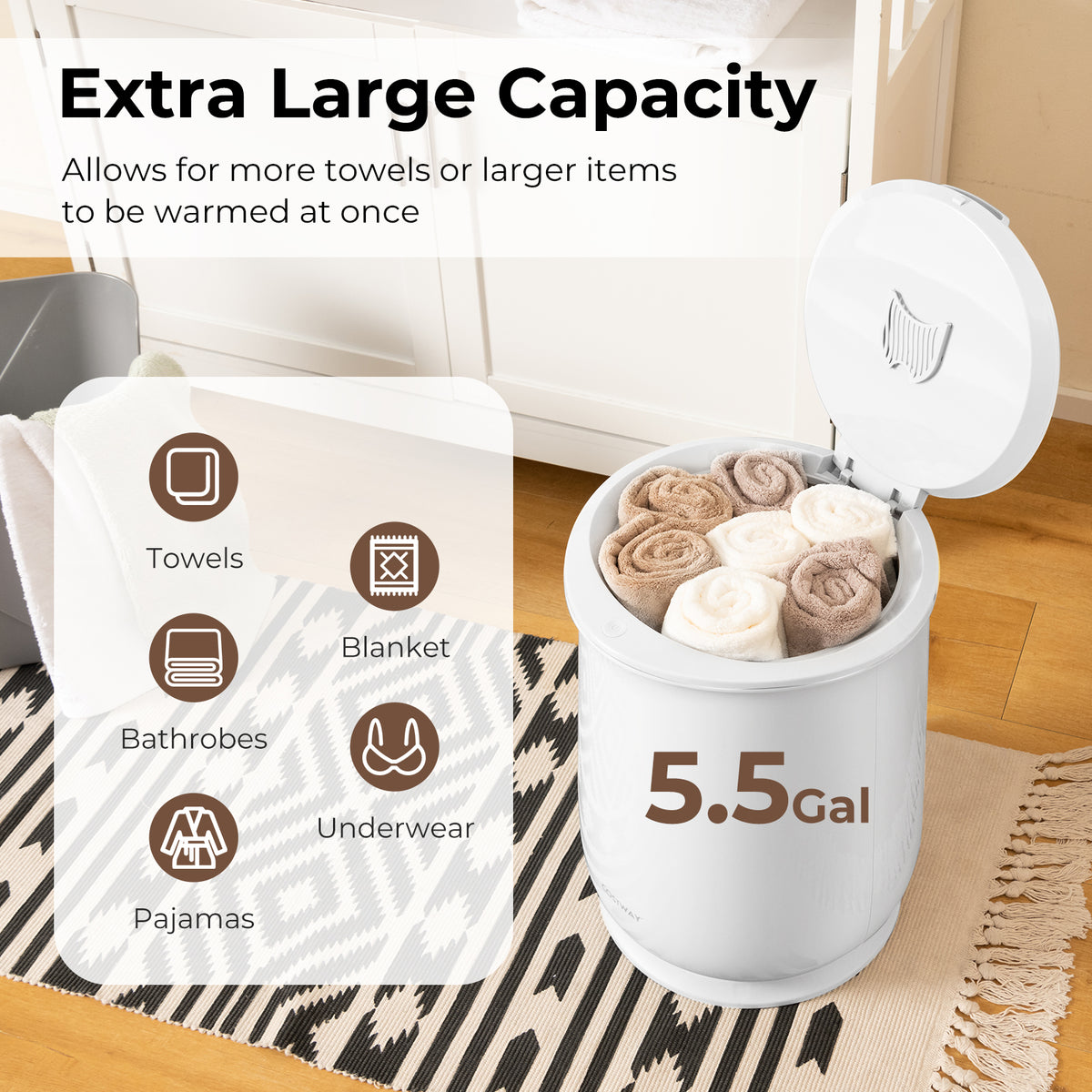 Towel Warmer Bucket With Auto Shut Off, White Dryers at Gallery Canada