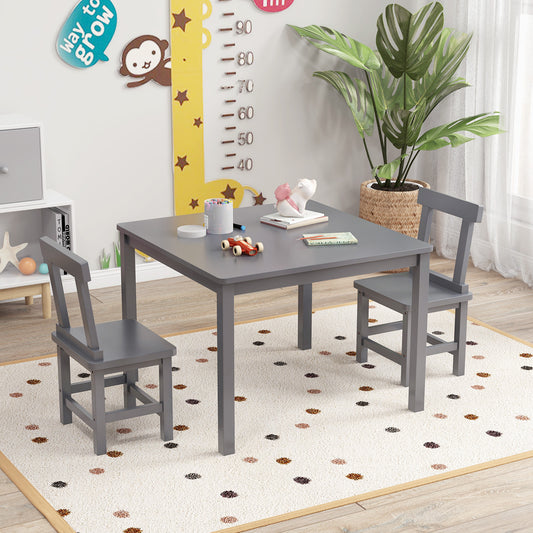 Kids Table And 2 Chairs Set, Wooden, Anti-Slip Foot Pads, Gray