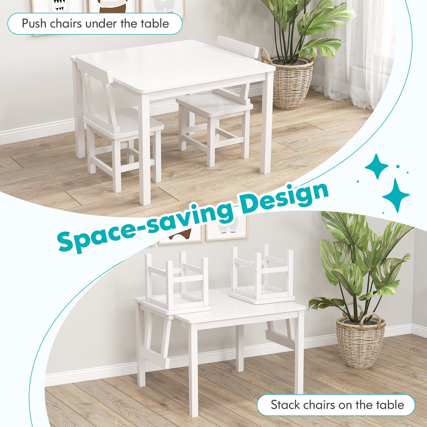 Wooden Kids Table And 2 Chairs Set, White