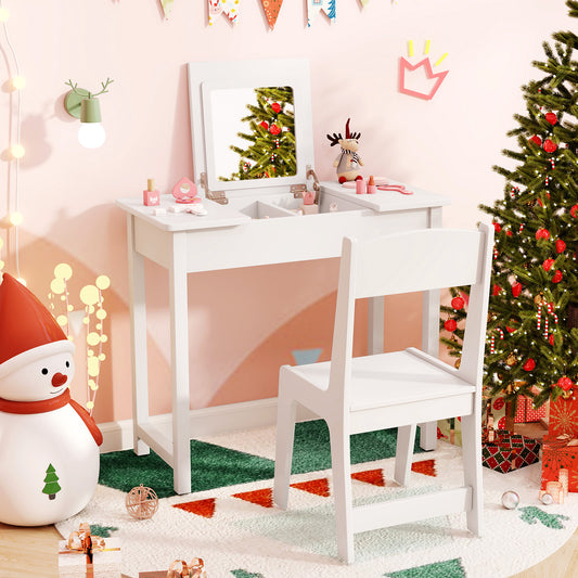 Kids Vanity Makeup Table And Chair Set, With Flip Top Mirror, White Play Kitchen Sets White at Gallery Canada