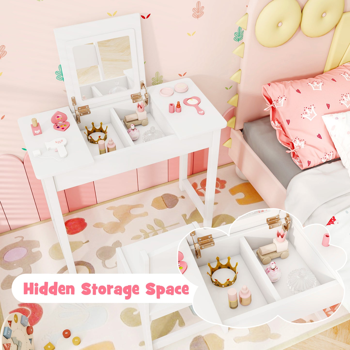 Kids Vanity Makeup Table And Chair Set, With Flip Top Mirror, White Play Kitchen Sets at Gallery Canada