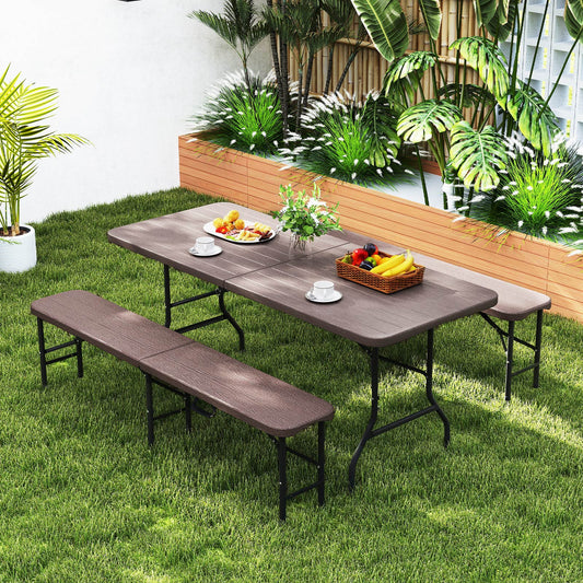 6 Feet Folding Bench, 1320 LBS Capacity, Handle Lock, Brown Outdoor Benches Brown at Gallery Canada