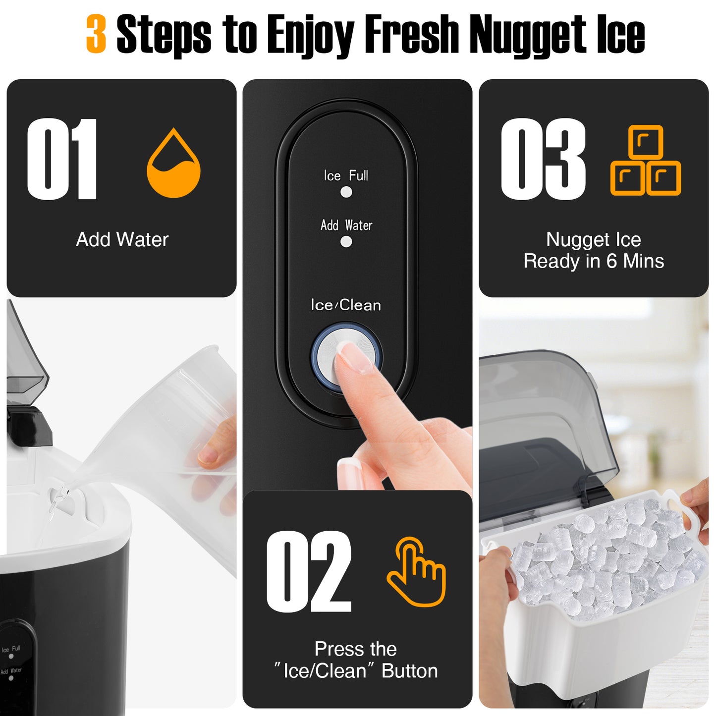 Nugget Countertop Ice Maker with Soft Chewable Pellet Ice, Black Ice Makers at Gallery Canada