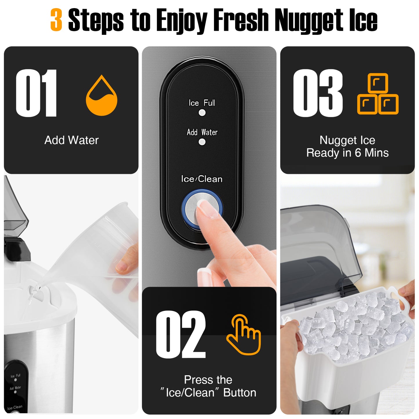 Nugget Countertop Ice Maker with Soft Chewable Pellet Ice, Silver Ice Makers at Gallery Canada