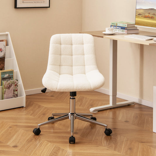 Teddy Fleece Armless Office Chair, White Armless Chairs White at Gallery Canada