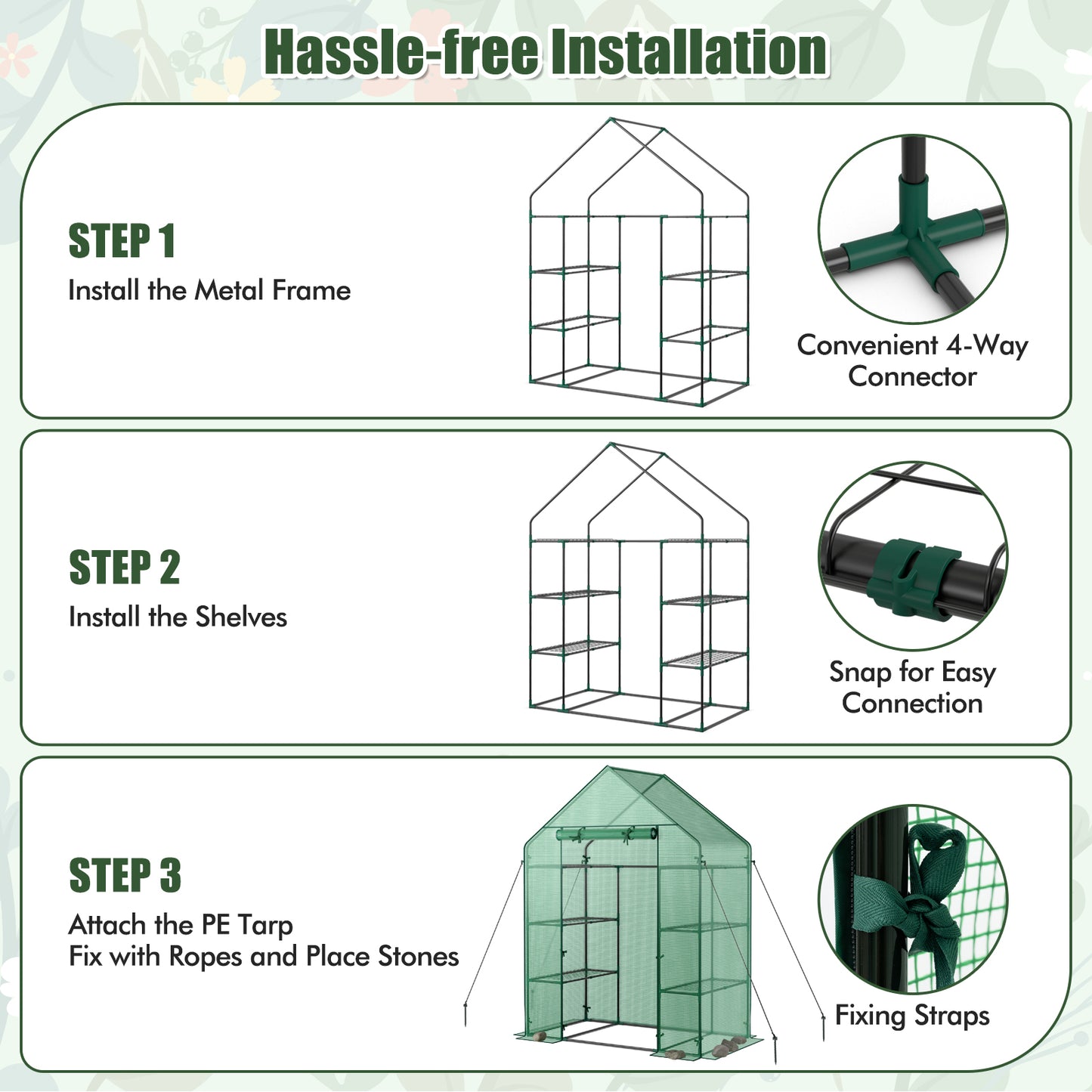 Mini Portable 4 Tier 8 Shelves Walk-in Plant Greenhouse, Green