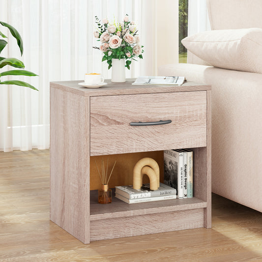 Bedside Table Nightstand, Drawer And Open Shelf, Natural Nightstands Natural at Gallery Canada