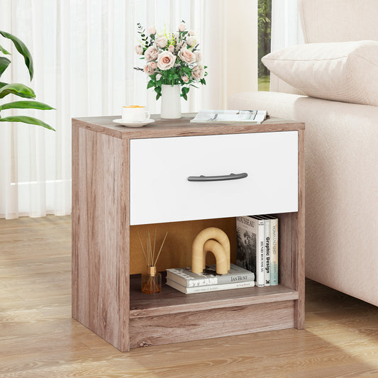 Nightstand With Drawer And Shelf, Oak