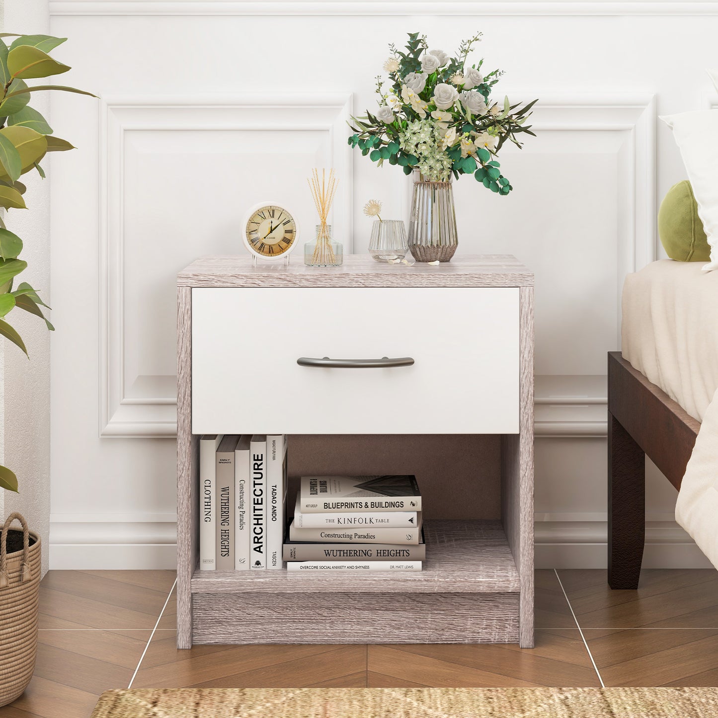 Bedside Table Nightstand, With Drawer And Shelf, Light Gray Nightstands at Gallery Canada
