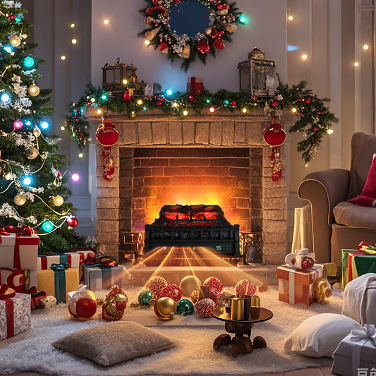 23 Inch Infrared Quartz Electric Fireplace Pinewood Log Heater with Adjustable Flame, Black Fireplaces Black at Gallery Canada