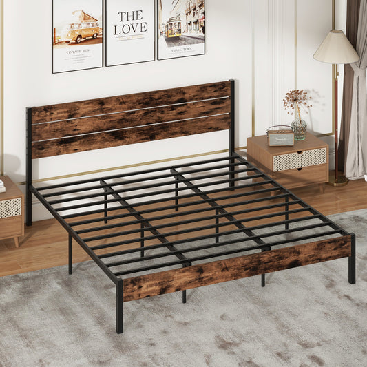 King Size Bed Frame, High Headboard, Mute Bar, Rustic Brown Simple Bed Frame Rustic Brown at Gallery Canada