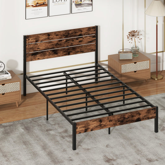 Full Size Bed Frame With High Headboard, Mute Bar, Rustic Brown Simple Bed Frame Rustic Brown at Gallery Canada