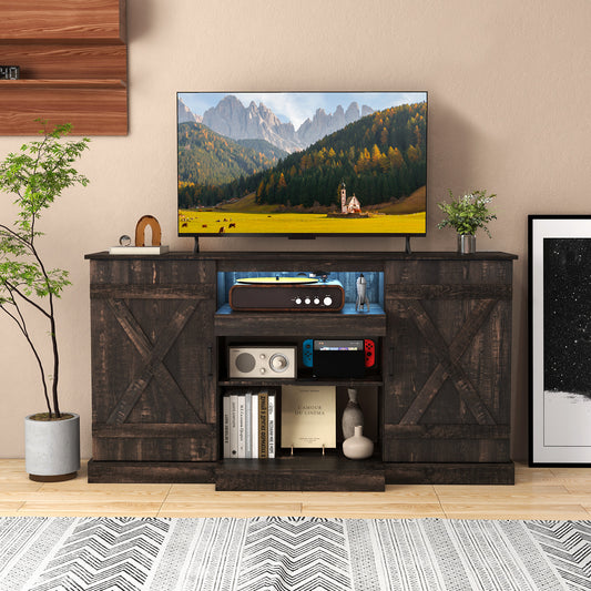 58 Inches TV stand for TVs up to 65 Inches with 20 Color Led Lights, Coffee Entertainment Centers & TV Stands Coffee at Gallery Canada