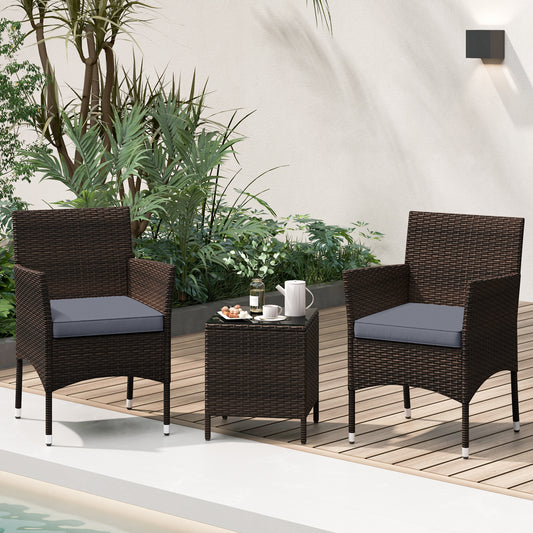 3 Piece Outdoor Conversation Set, Cushioned Seat, Glass Tabletop, Gray Patio Conversation Sets Gray at Gallery Canada