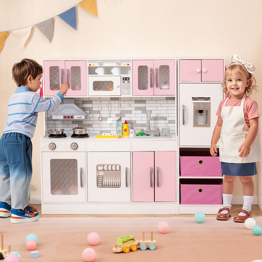 Wooden Kitchen Playset with Lights and Sounds for Ages 3+, Pink Play Kitchen Sets Pink at Gallery Canada