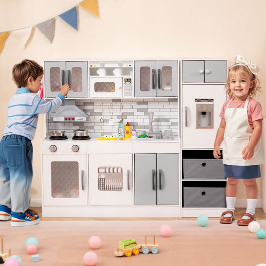 Wooden Kitchen Playset with Lights and Sounds for Ages 3+, Gray Play Kitchen Sets Gray at Gallery Canada
