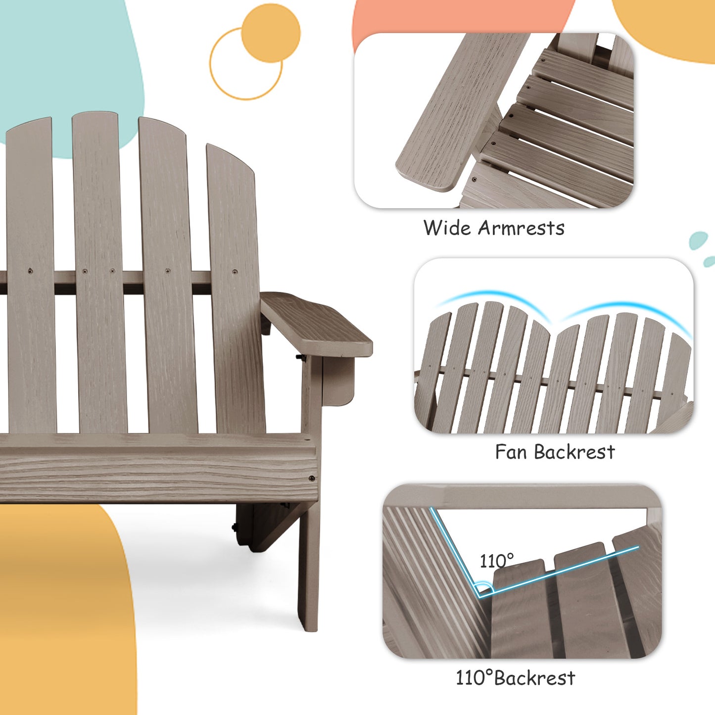 Fir Wood Adirondack Chair, 2 Person, High Backrest, Gray Kids Chairs & Seating at Gallery Canada