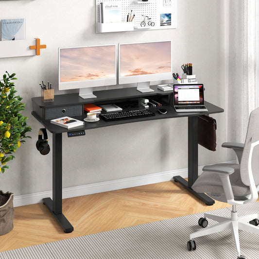 55 Inch x 24 Inch Height Adjustable Electric Standing Desk, 2 Drawers, Black