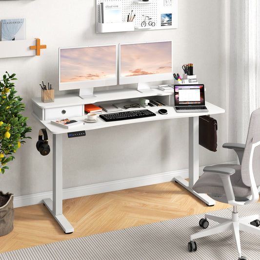 55 Inch x 24 Inch Height Adjustable Electric Standing Desk, 2 Drawers, White Standing Desks White at Gallery Canada