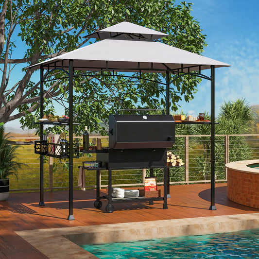 8 x 5 Feet Outdoor Grill Gazebo with 2 Side Shelves and 10 Hooks, Gray Gazebos Gray at Gallery Canada