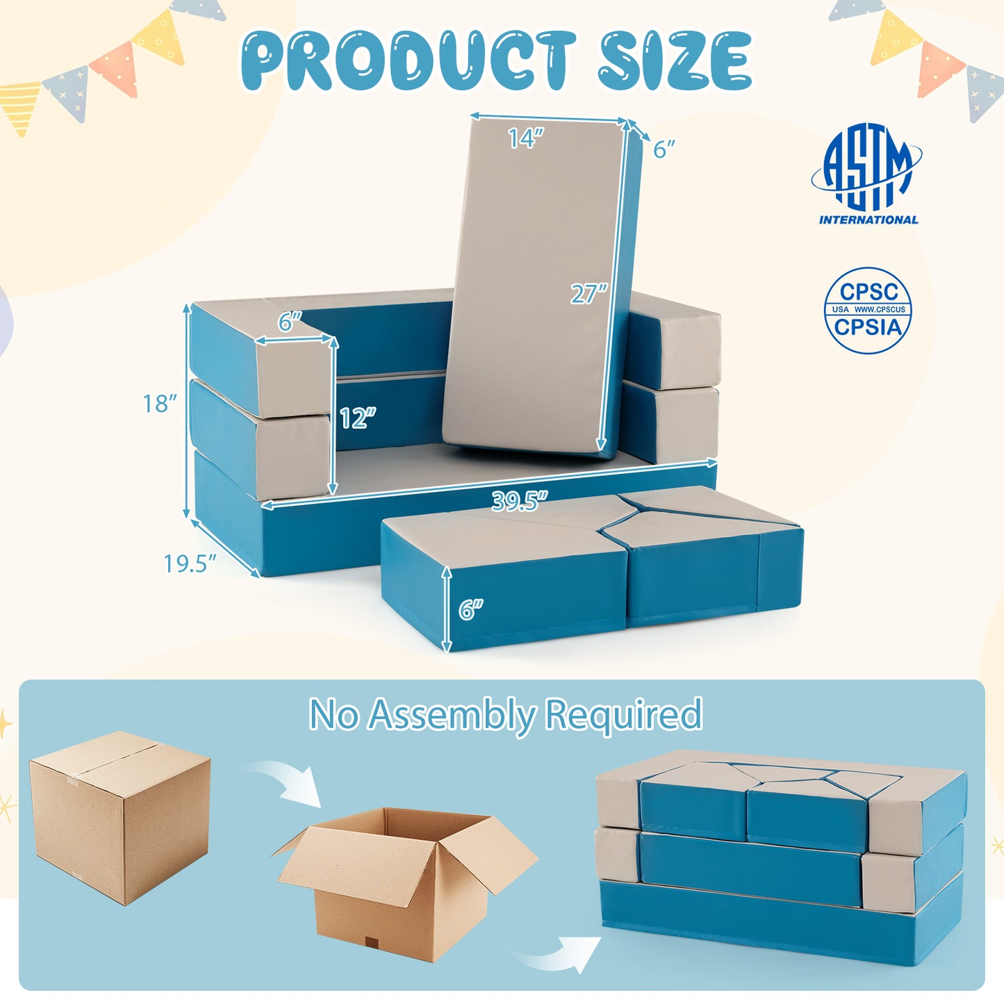 4-In-1 Crawl Climb Foam Shapes Toddler Playset, Blue Kids Chairs & Seating at Gallery Canada