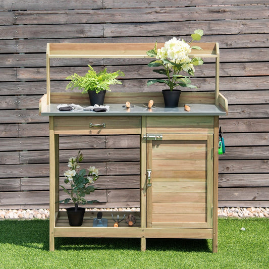 Outdoor Garden Wooden Work Station Potting Bench, Natural Potting Benches & Tables Natural at Gallery Canada