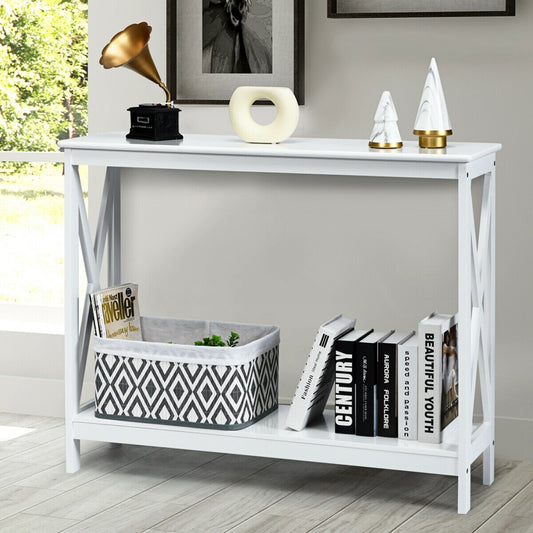 Console à 2 niveaux X-Design, table d'appoint pour canapé, blanc
