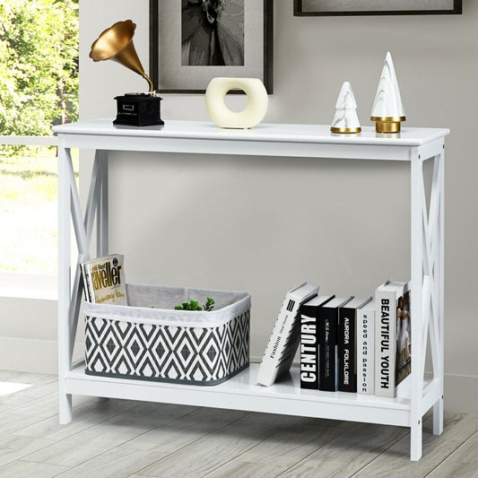 2-Tier Console X-Design Sofa Side Table, White Console Tables White at Gallery Canada