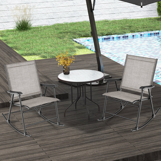 Set of 2 Folding Rocking Chairs, Breathable Fabric, Brown Patio Rocking Chairs & Gliders Brown at Gallery Canada