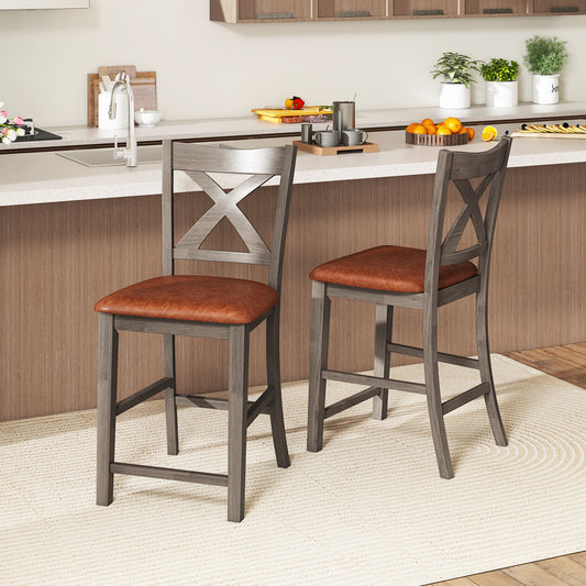 Bar Stools Set Of 2, Cross Back, Faux Leather Seat, Gray Bar Stools Gray at Gallery Canada