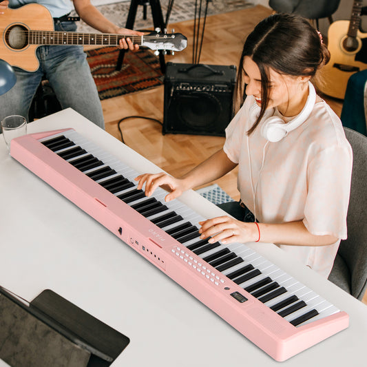 88 Key Foldable Electric Keyboard Piano, Wireless MIDI, Dual Speakers, Pink Pianos & Keyboards Pink at Gallery Canada