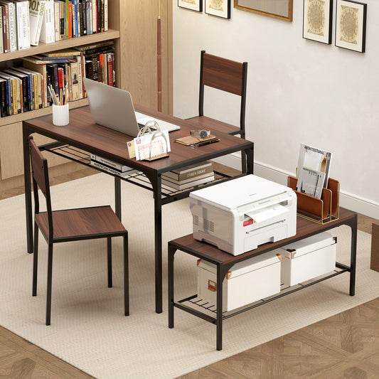Industrial Style Rectangular Kitchen Table with Bench and Chairs, Walnut Dining Room Sets Walnut at Gallery Canada