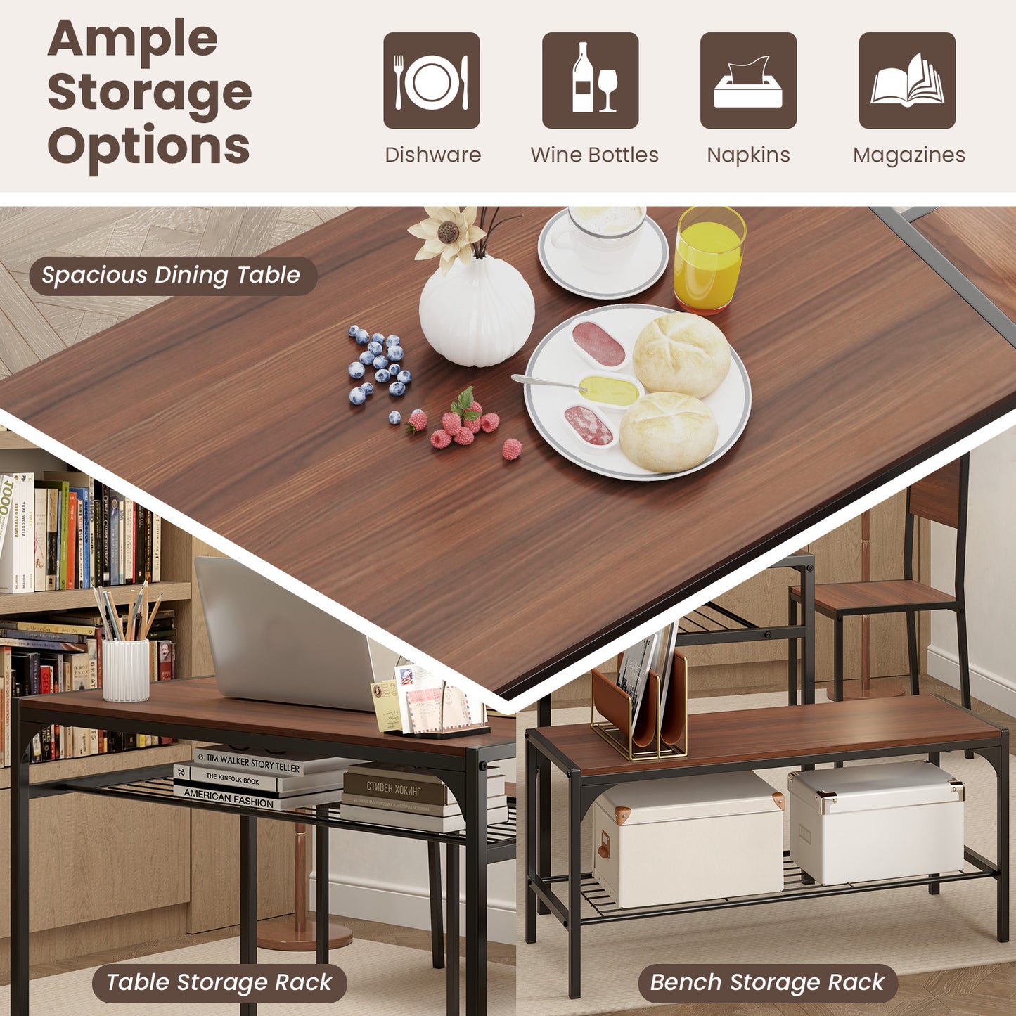 Industrial Rectangular Kitchen Table With Bench And Chairs, Walnut Dining Room Sets at Gallery Canada