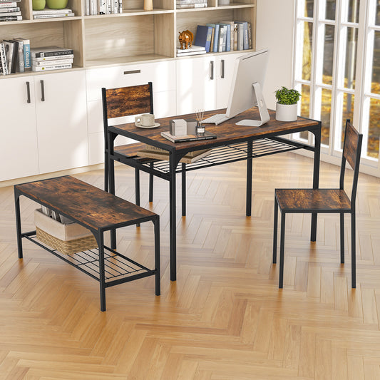 Industrial Style Rectangular Kitchen Table with Bench and Chairs, Rustic Brown Dining Room Sets Rustic Brown at Gallery Canada