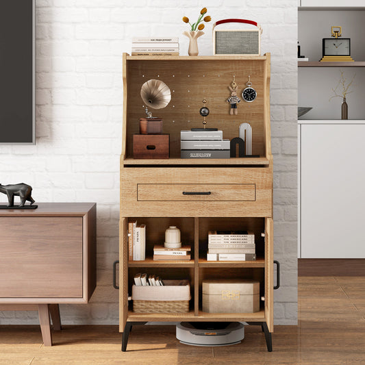 Coffee Bar Cabinet With Pegboard, Storage Drawer, Adjustable Shelf, Oak Sideboards Cabinets & Buffets Oak at Gallery Canada