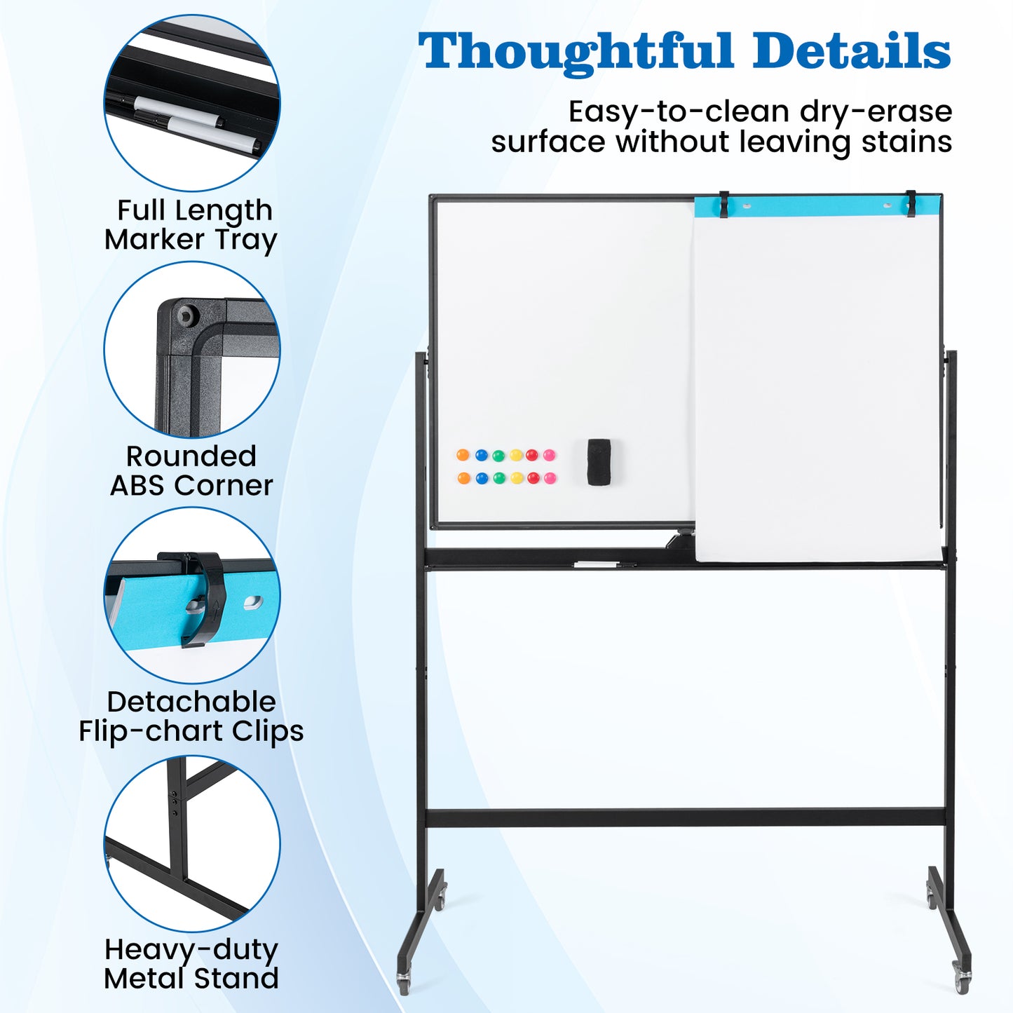 32 x 47 Inch Portable Rolling Board, White, Black Home Office at Gallery Canada
