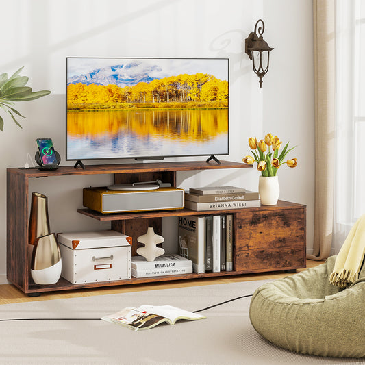 60 Inch TV Stand, With Power Outlet, Rustic Brown